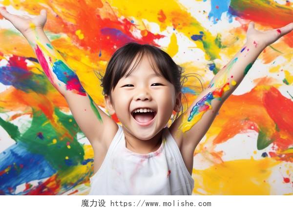 颜料在儿童人脸旁艺术人像摄影